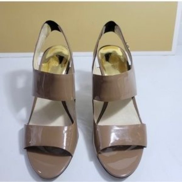 Michael Kors Rochelle Open Toe Taupe Pearlized heeled Patent Sandal -size 7. - Picture 9 of 9